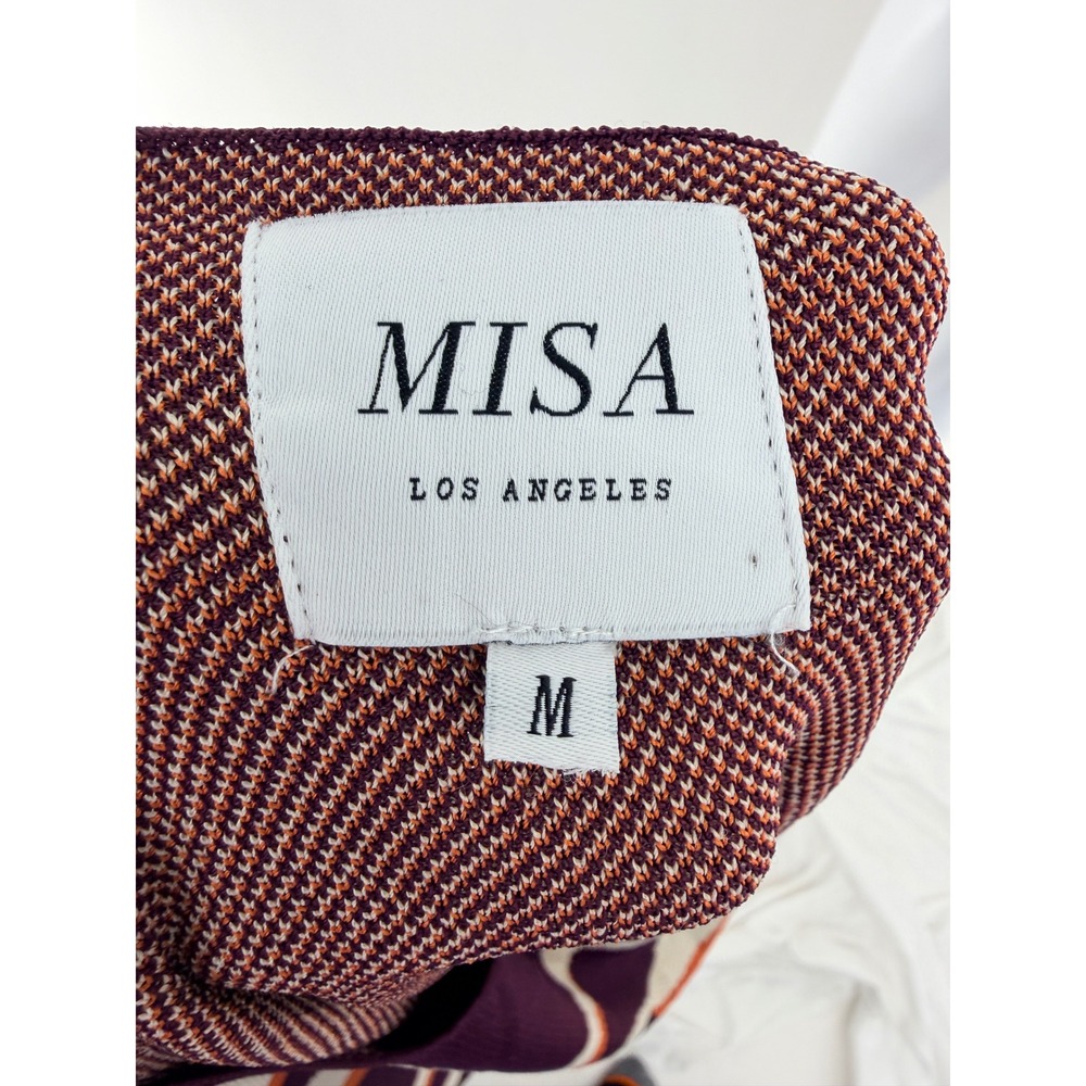 MISA LOS ANGELES Wavy Knit Maxi Dress Long Sleeve Side Slit Purpl Orange Cream M - Picture 6 of 10